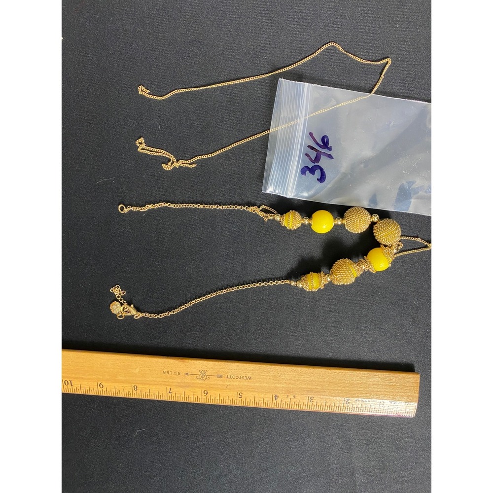 Gold Tone Beaded Necklace Yellow Gemstones Chain Extender Lobster Clasp